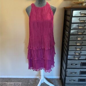 Adam Lippes Fuchsia Tiered Pleated Sleeveless Dress